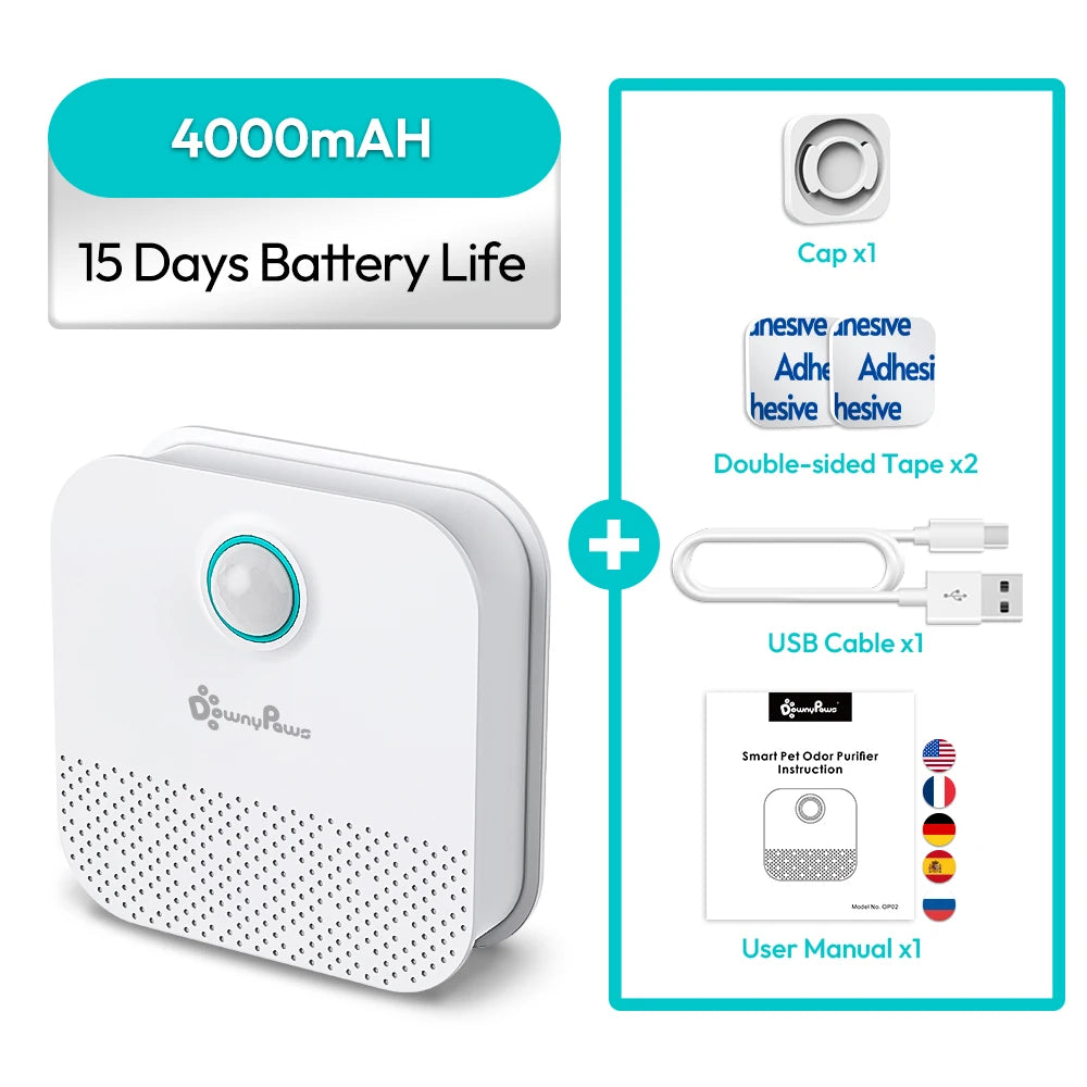 Downypaws 4000mAh Smart Cat Odor Purifier for Litter Box Deodorization and Air Purification for Cats and Dogs