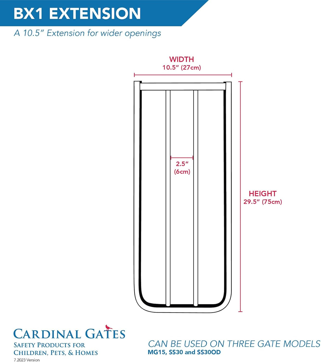 Cardinal Gates BX1 Baby Gate Extension - 10.5-Inch Compatible Extension for Cardinal Gates Safety Gates in White
