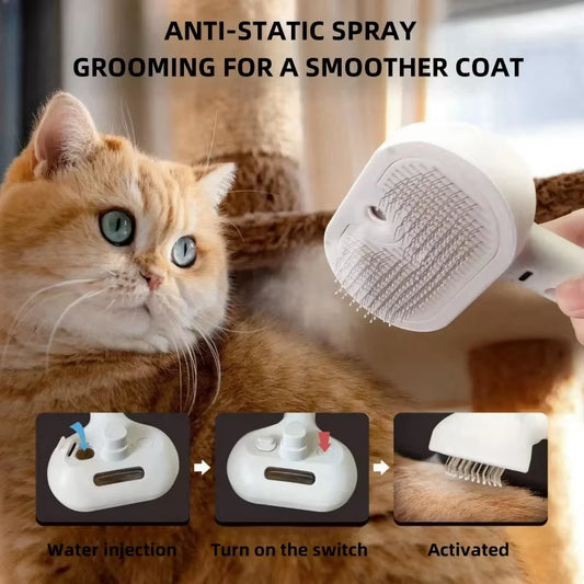 3-in-1 Electric Pet Steam Brush – Groom, Massage & De-Shed with Hydrating Spray
