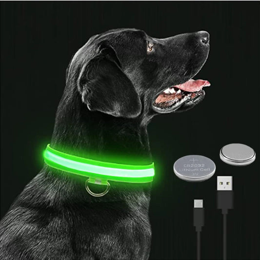 Adjustable LED Dog Collar – USB Rechargeable or Battery-Powered for Night Safety